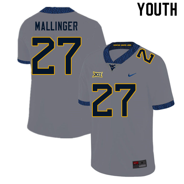 Youth #27 Davis Mallinger West Virginia Mountaineers College Football Jerseys Sale-Gray